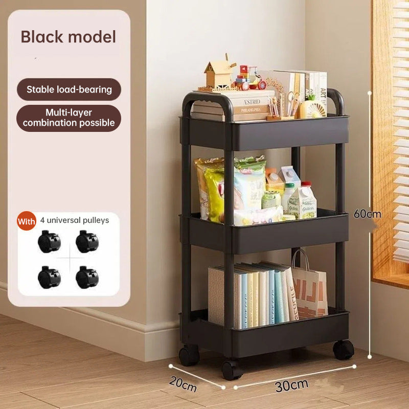 White Rolling Storage Cart with Wheels – Multifunctional Utility Organizer with Open Shelves for Kitchen, Bedroom, or Office