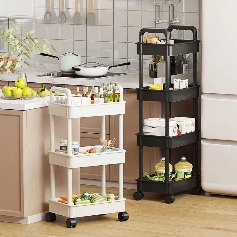 White Rolling Storage Cart with Wheels – Multifunctional Utility Organizer with Open Shelves for Kitchen, Bedroom, or Office