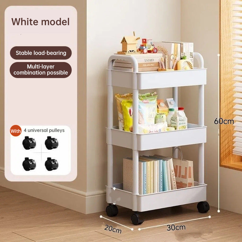 White Rolling Storage Cart with Wheels – Multifunctional Utility Organizer with Open Shelves for Kitchen, Bedroom, or Office