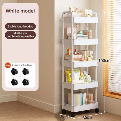 White Rolling Storage Cart with Wheels – Multifunctional Utility Organizer with Open Shelves for Kitchen, Bedroom, or Office