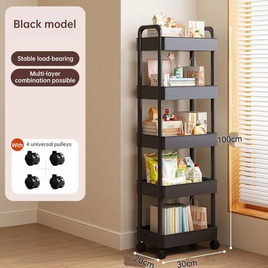 White Rolling Storage Cart with Wheels – Multifunctional Utility Organizer with Open Shelves for Kitchen, Bedroom, or Office