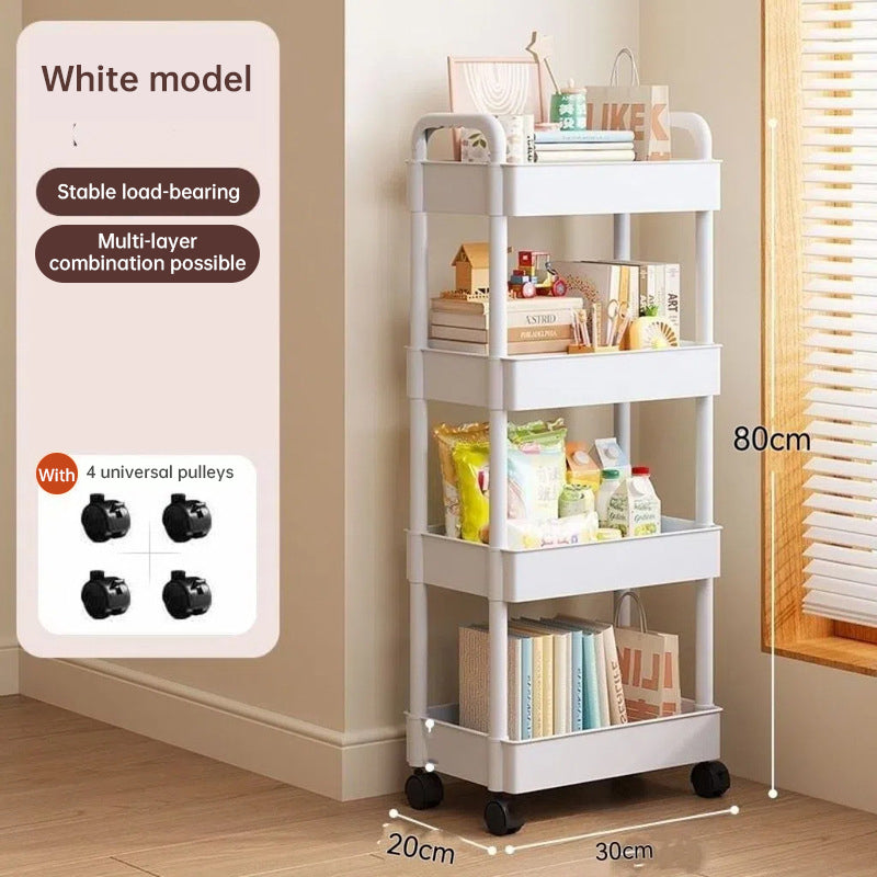 White Rolling Storage Cart with Wheels – Multifunctional Utility Organizer with Open Shelves for Kitchen, Bedroom, or Office