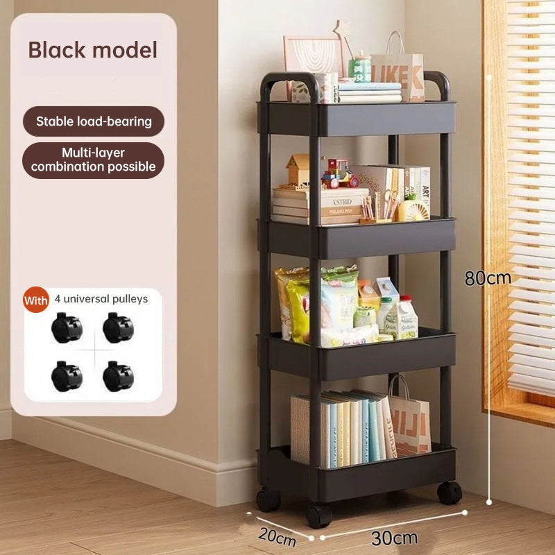 White Rolling Storage Cart with Wheels – Multifunctional Utility Organizer with Open Shelves for Kitchen, Bedroom, or Office