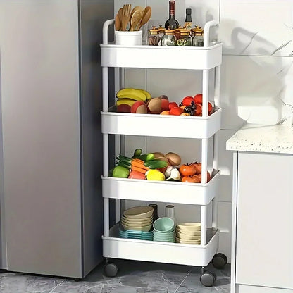 White Rolling Storage Cart with Wheels – Multifunctional Utility Organizer with Open Shelves for Kitchen, Bedroom, or Office